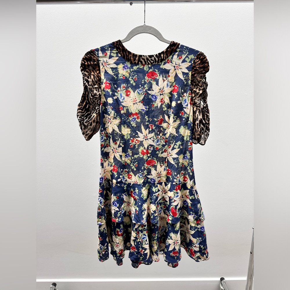 RIXO Floral & Cheetah Print Sheer Dress